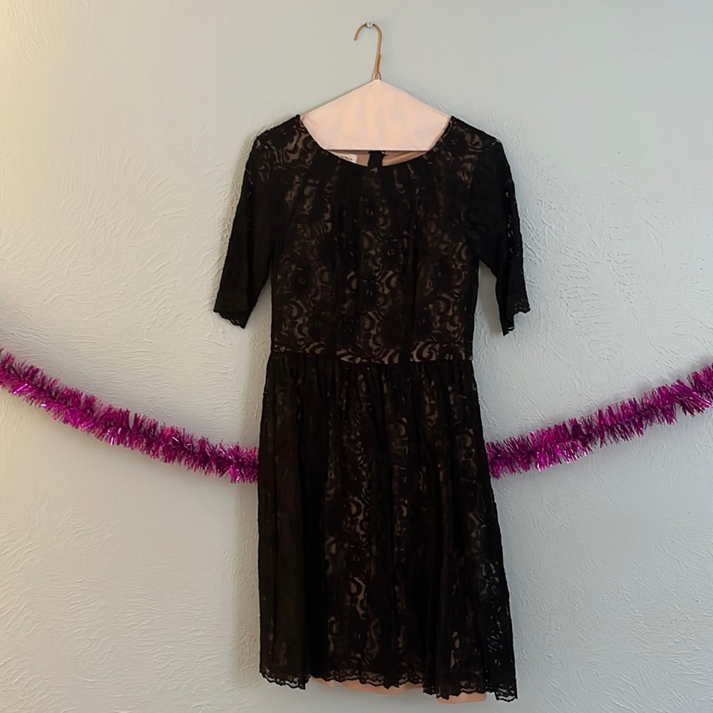 Gorgeous black lace dress with tan layer